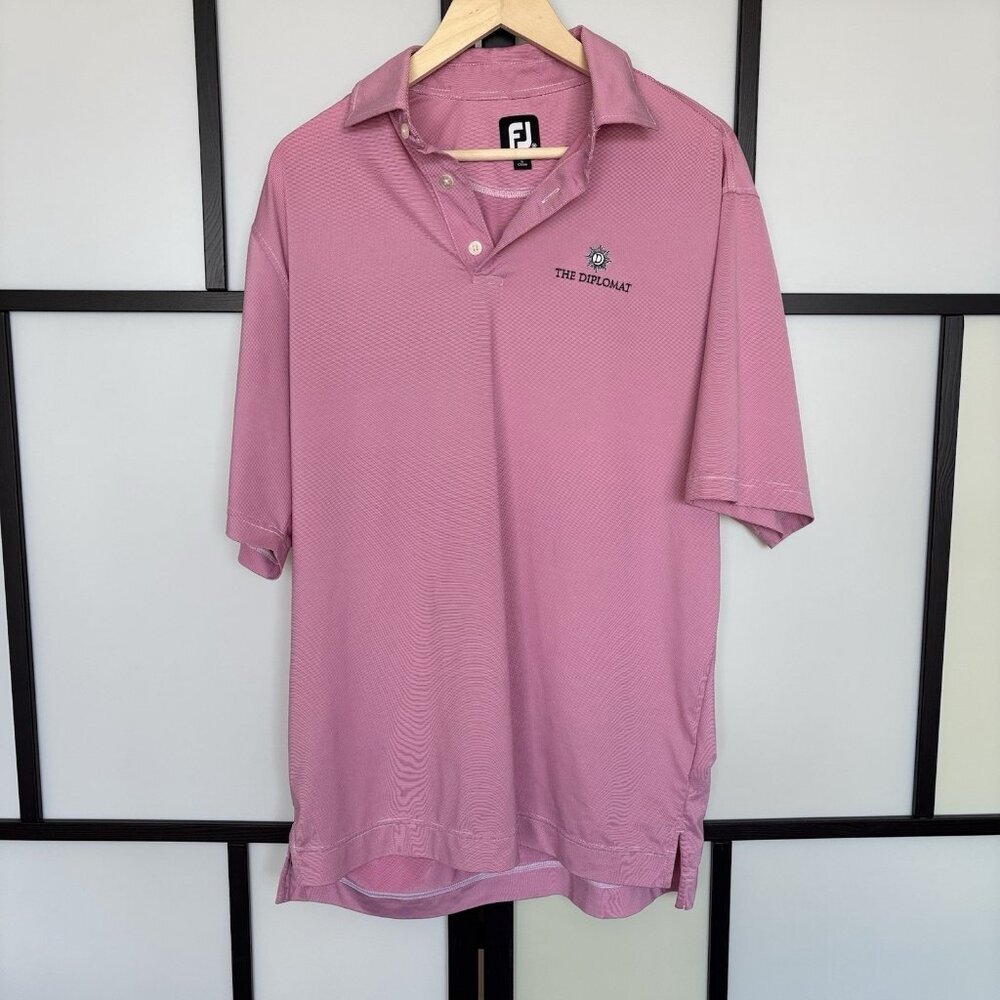 Footjoy Polo Shirt Mens Medium The Diplomat Pink Golf Performance Stretch‎